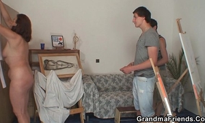 Granny pleases 2 youthful painters