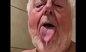 Faggot grandpa shows his cum splattered face