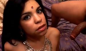 Cute Indian girl with saggy tits receives two cumshots on her face