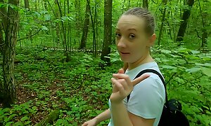 Shy schoolgirl helped me cum and showed her naughty talents! Risky blowjob and handjob in the forest with birds singing!