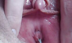Extreme closeup masturbation with huge clitoris wet orgasm
