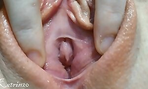 Wet pussy girl emits a lot of juice after Masturbation close up