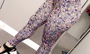 Fitting room, a slender beauty with an elastic ass arranged a fitting for sports leggings Anna Mole