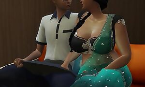 Desi Saree aunty Pushpa seducing a young Indian waiter - Wicked Whims