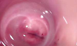 Camera deep inside Mia's creamy pussy, teen Cervix close up