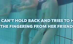 Crazy girl masturbates in a public pool and tries to hide but I filmed her