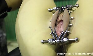He puts a labia clamp in my pussy and plays with it. I's winter, I'm suffering the cold ( BdsmNaughtyGirl )