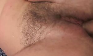Beautiful and sexy hairy pussy babe Nadia sucks dick gets fucked and gets a facial
