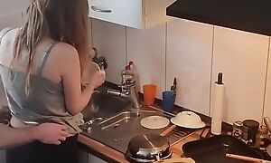 18yo Teen Stepsister Fucked In The Kitchen While The Family is not home