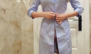 nurse in the hospital toilet masturbates and makes a video on the phone for her subscribers