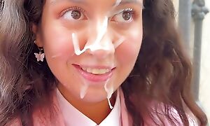A cute student was fucked, cum on her face and she went to school covered in cum!