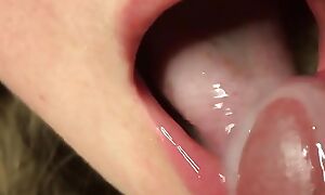 Cum all over - in mouth, on hands, hair, pants, pantyhose, boobs, ass and tongue