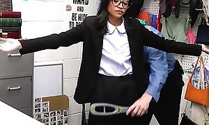 Nefarious Mall Cop Lays Down For A Young Asian Thief By Banging Her Pussy On His Desk - Shoplyfter