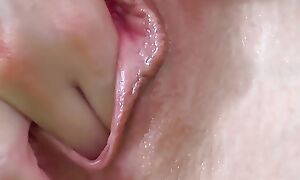 Pink slimy pussy close up teasing and pulsating orgasm. Solo girl amateur cumming