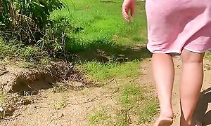 Wifey showers fully nude at public shower near a hiking trail in a risky fully nude dare