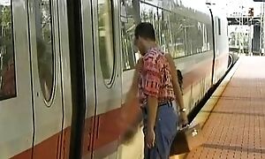 Round ass German blonde gets her pussy sprayed with cum on a train