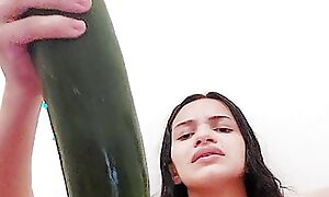I broke into my pussy sitting on the cucumber and even left my ass all red