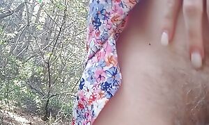 Redhead risky masturbate and pee in the forest 4K