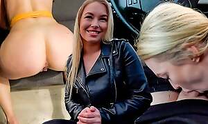 Busty pornstar sucks guy's dick in the car on the first date and let him fuck her